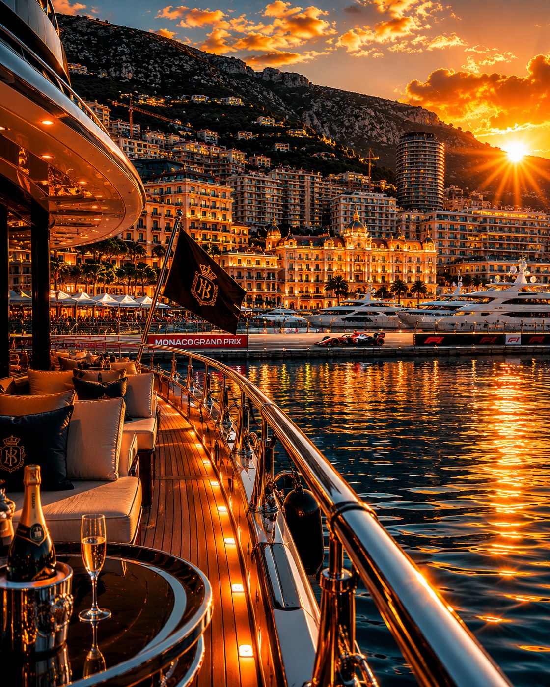 Luxury superyacht with tender at Port Hercule, Monaco